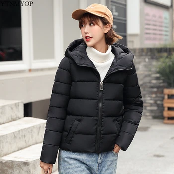 

YTNMYOP Winter Jacket Women Hooded Thick Warm Parkas Loose Solid Cotton Padded Coat Outerwear Black Wadded Jackets For Students