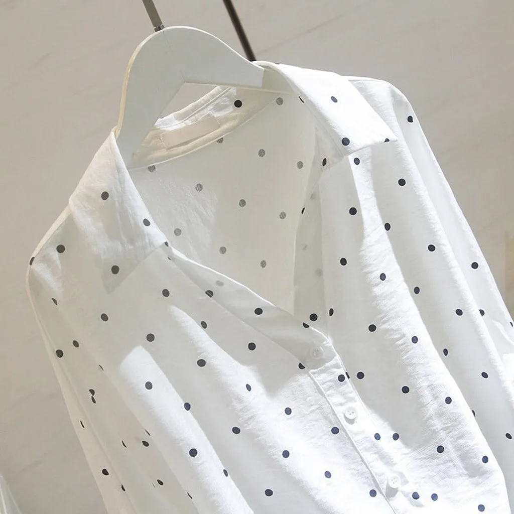 

vestidos verao Women Casual cotton linen Loose Short Sleeve Polka Dot Shirt Blouse Top women's chiffon blouse women's shirt