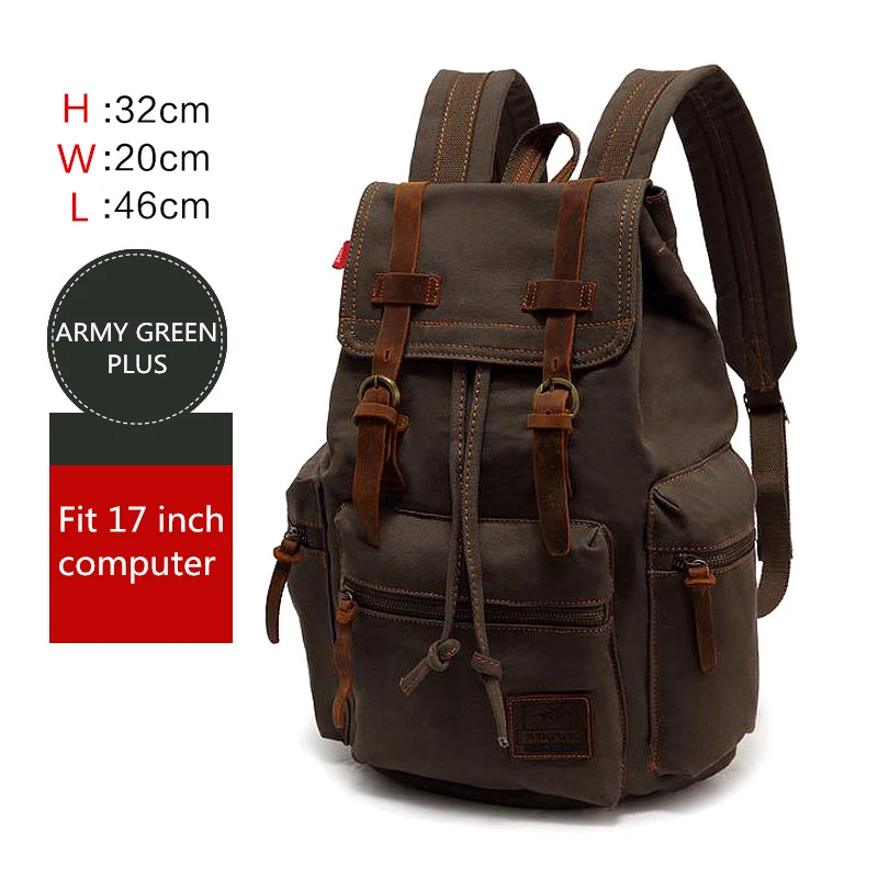 AUGUR мужской 17 дюймовый рюкзак для ноутбука, школьные рюкзаки для компьютера, мужские винтажные холщовые Рюкзаки большой емкости, рюкзак для путешествий, школьная сумка - Цвет: army green