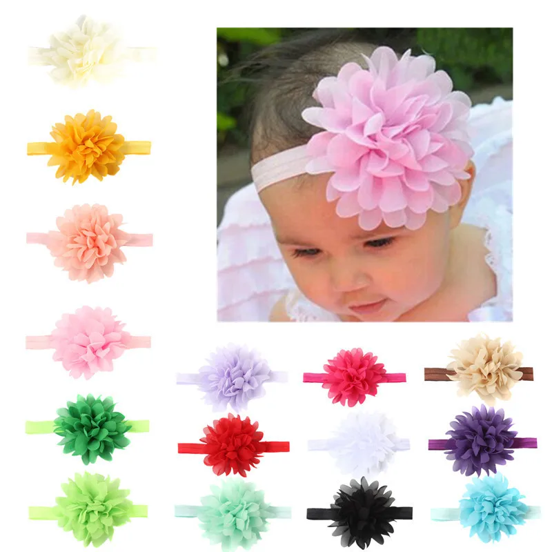 Милая эластичная повязка на голову для маленьких девочек, шифоновая повязка на голову с цветами для новорожденных девочек, детская резинка для волос для детей, аксессуары для волос для малышей