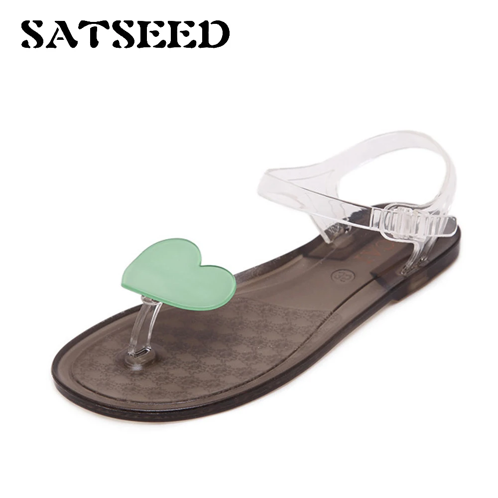 

2018 Women Shoes New Summer Jelly Sandals PVC Women's Heart-shaped Flowers Flat Women's Shoes Plastic Wet Beach Shoes Fashion