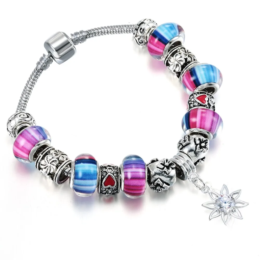 1PCS Fashion Beads Bracelet for women 2016 Hot Selling Crystal Flower Pendant Colorful Beads Stretch Bracelet Girl Best Love
