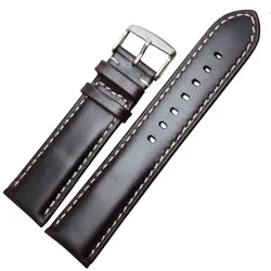 Elegant Genuine Leather Watch Band Strap - Black & Dark Brown with Polished Buckle - 22mm (Dark brown silver)