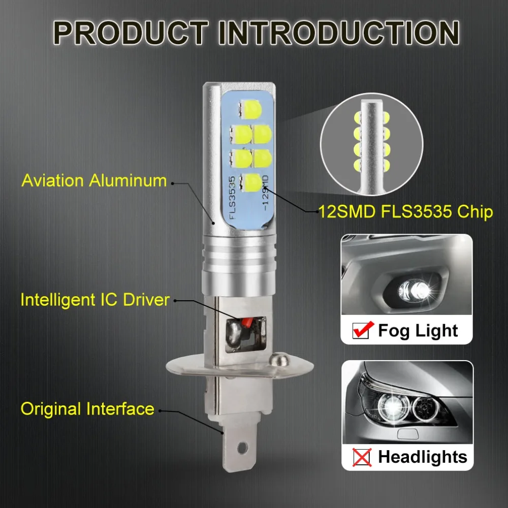 2 шт. H1 H3 светодиодный автомобильный противотуманный фонарь, супер яркий 1400LM 6000K белый, для вождения, для дня, для бега, автомобильные фары, 12 В, 24 В постоянного тока, автомобильная лампа