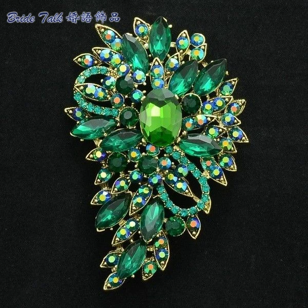 Women Jewelry Rhinestone Accessories Crystals Green Flower Brooch Broach Pin 3 3 4080 Jewelry