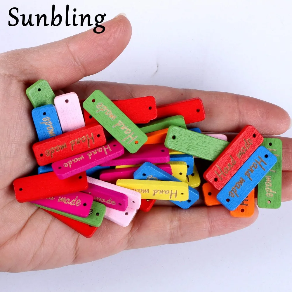 

Sunbling 2 Holes Sew On Wooden Buttons Mixed Color DIY "Hand made" Letter Children Sewing Wood Button