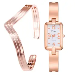 DISU роскошные женские темперамент Нержавеющая часы с металлическим ремешком браслет цепочка для ключей часы Для женщин тонкое платье для