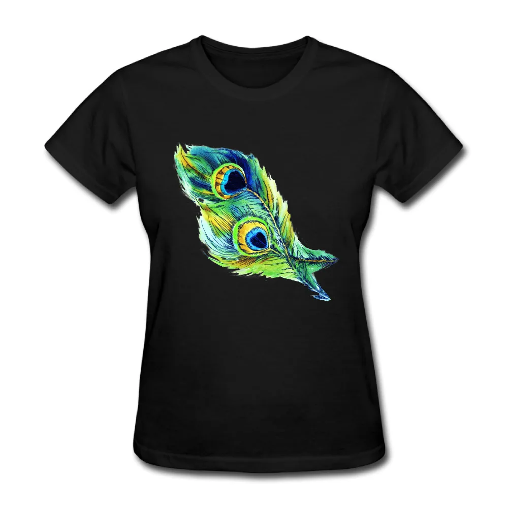 Peacock Feathers Women hip hop t shirt printing online short sleeve 100