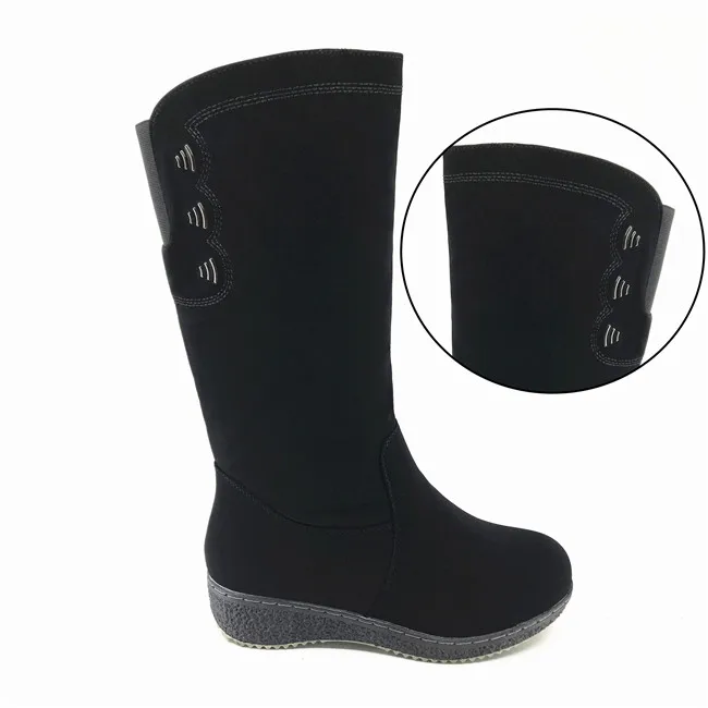 CAILASTE/Женская обувь зимние ботинки до середины икры зимние черные кожаные ботинки на молнии; теплые плюшевые ботинки с круглым носком; классическая Удобная нескользящая обувь - Цвет: J83-2 Suede black