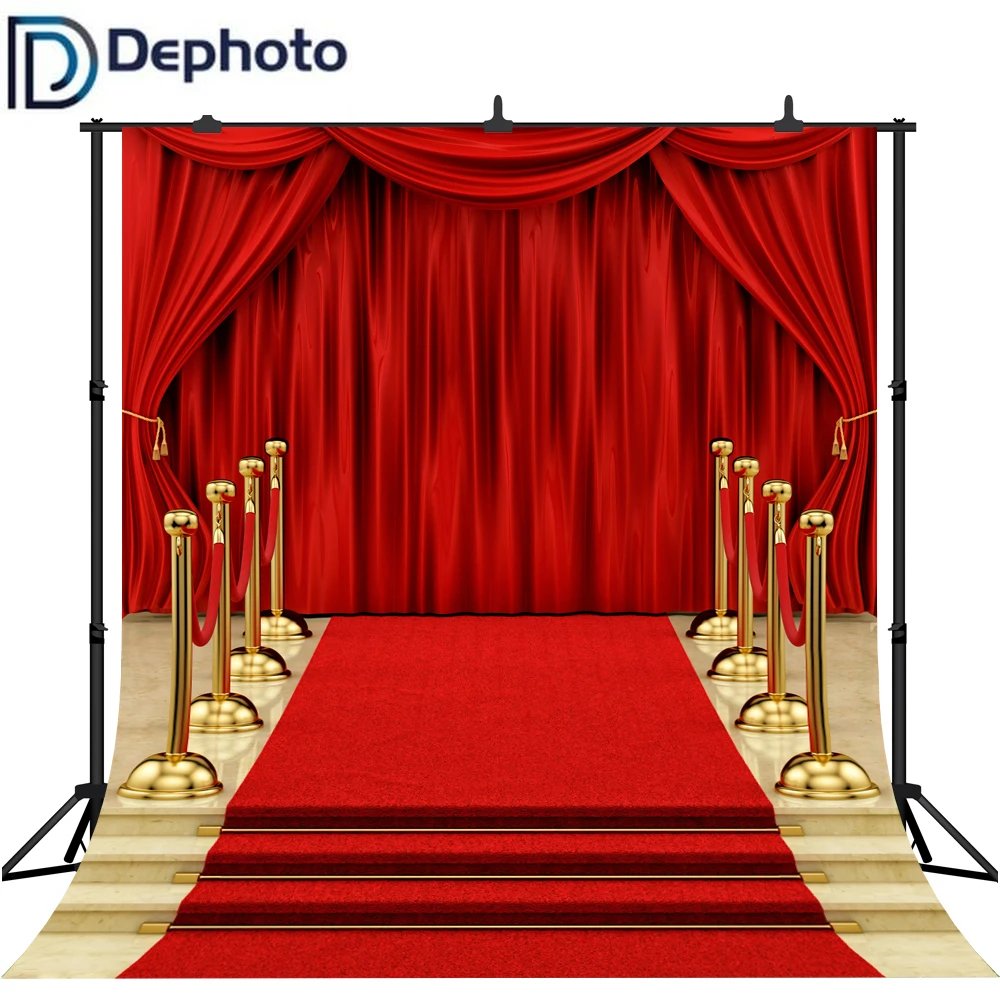 DePhoto фон для фотосъемки красный ковер сценический Золотой трос Vip роскошный