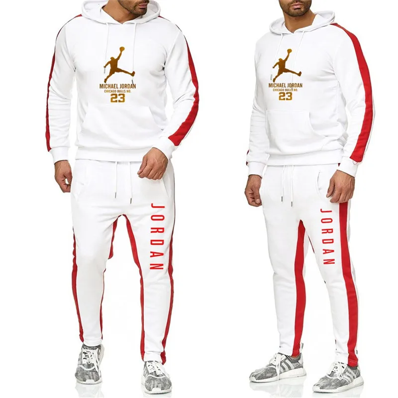 

Hot 2019 New JORDAN 23 Letter Print Sweatshirt Men Hoodies Fashion Color Stitching hoodie+Pants Sporting Suit Tracksuit Costume