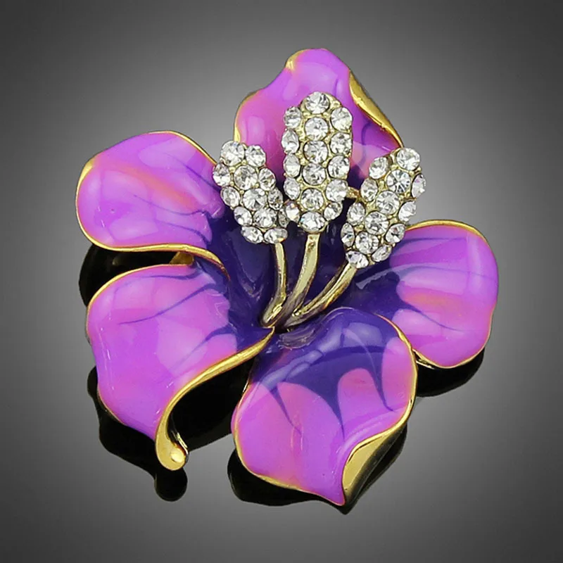 Vivid Trumpet Flower Oil Dripping Gold Plated Brooches for Women Brooch Pins Jewelry Wedding Decoration