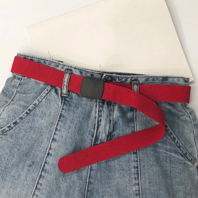 

AWAYTR Canvas Belt for Women Candy Color Female Korean Simple Wild Plastic Automatic Buckle Belt Casual Belt for Jeans Pants