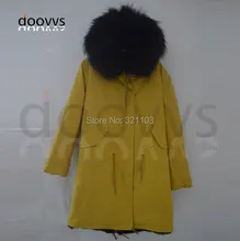 2016 New Women’s Winter Jacket Short Style Large Raccoon Fur Collar Slim Warm Hooded Coat Women yellow furs parka