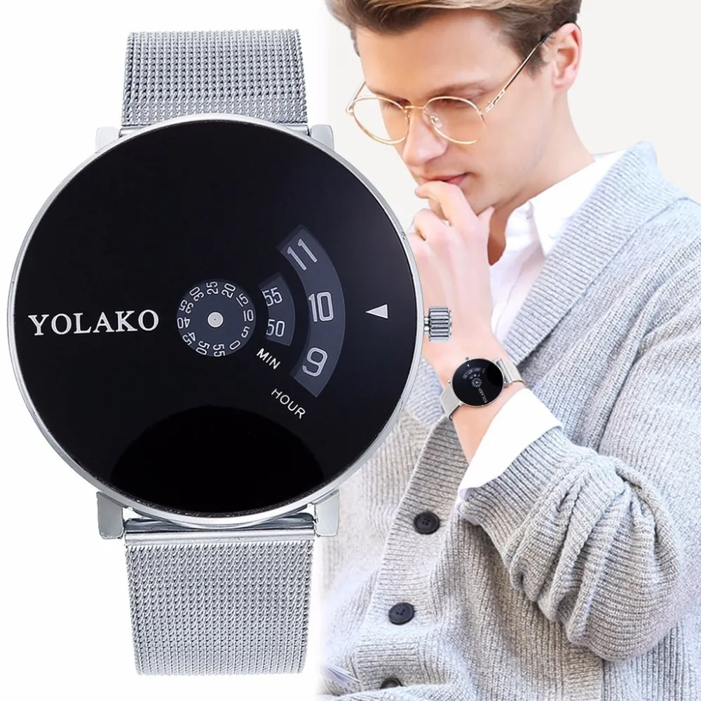 

Men Women Creative Stainless Steel Mesh Turn Dial Watch Casual Luxury Quartz Watches For Dropshipping Clock