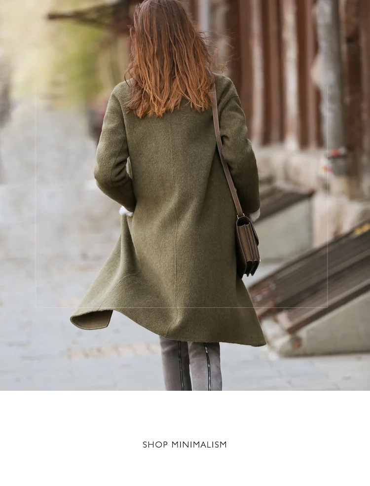 Amii минималистичное пальто Albaka, Шерсть альпака, двустороннее Женское пальто, Осень-зима, повседневное одноцветное женское длинное шерстяное пальто