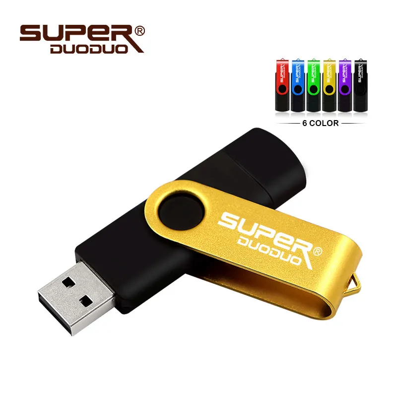 2 в 1 OTG USB флеш-накопитель вращающийся флеш-накопитель 8 ГБ 16 ГБ USB 2,0 U диск 32 Гб 64 Гб 128 ГБ Флешка USB карта памяти с кольцом для ключей