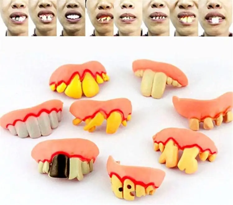 

April fool's day trick toys gagtooth Halloween costumes tooth More joke hilarious dentures teeth Cosplay humor bucktooth WYQ