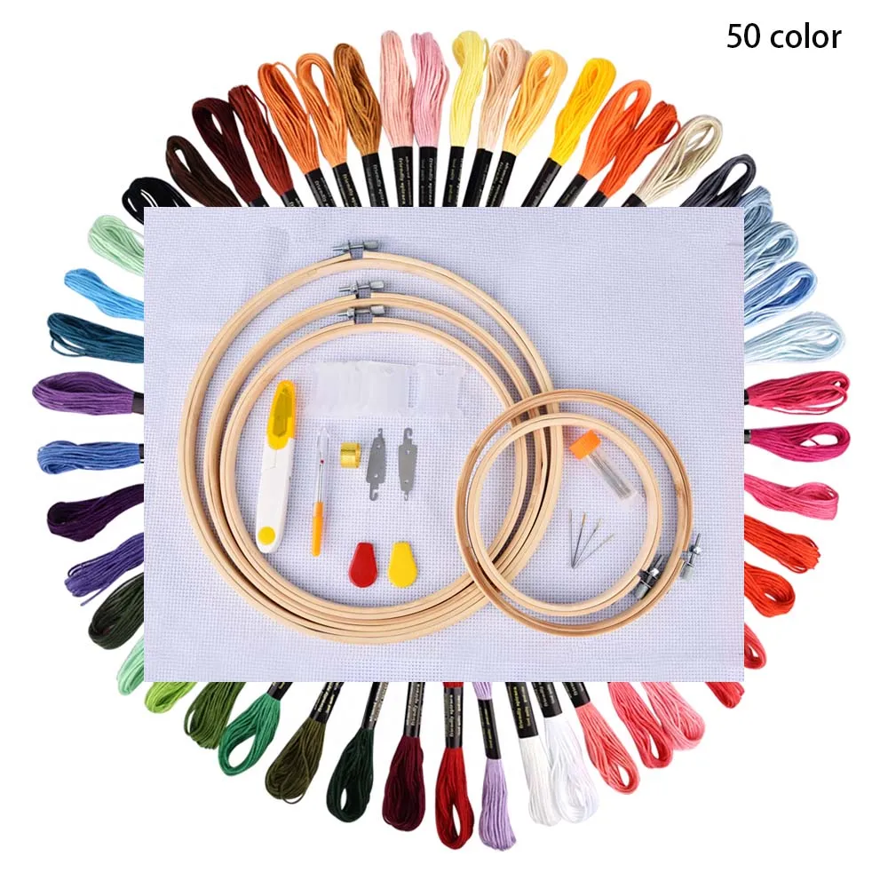 50color 50/100 цветов Набор для вышивки крестиком 5 колец DIY Набор для вышивки крестиком иглы инструменты для шитья аксессуары для шитья - Цвет: 50color