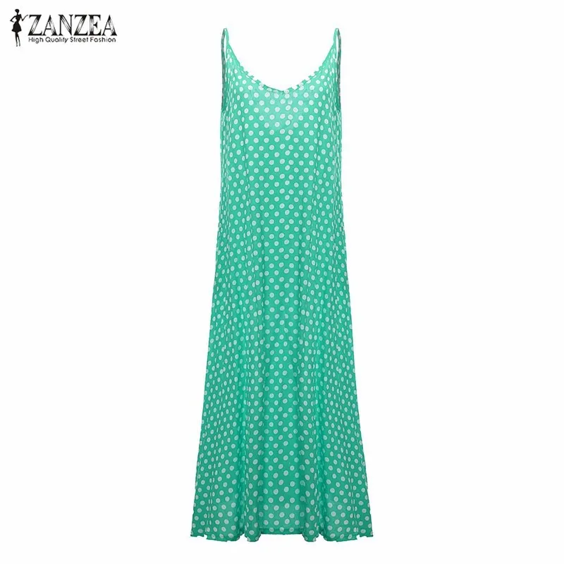 2017 New ZANZEA Summer Dress Fashion Women Dress Strapless Polka Dot Loose Beach Long Maxi Dress Vintage Vestidos Plus Size 27