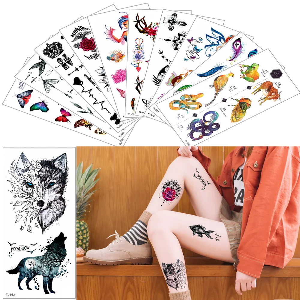Временная водостойкая татуировка 19*9 см 10 шт./компл.|animal body art|tattoo sticker wolftattoo |