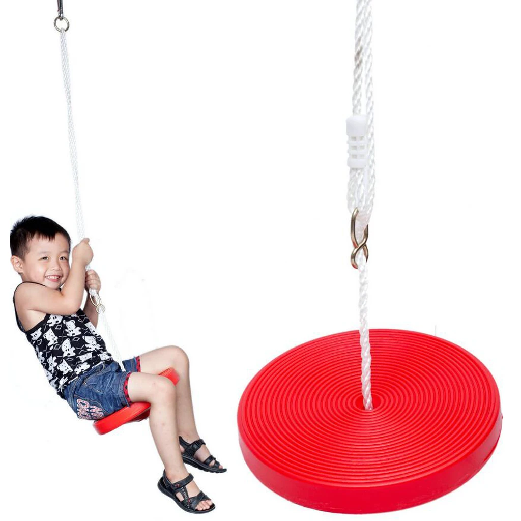 Kids Outdoor Tree Hanging Disc Rope Swing + Climbing Ladder for Garden Park Playground Playing - Red