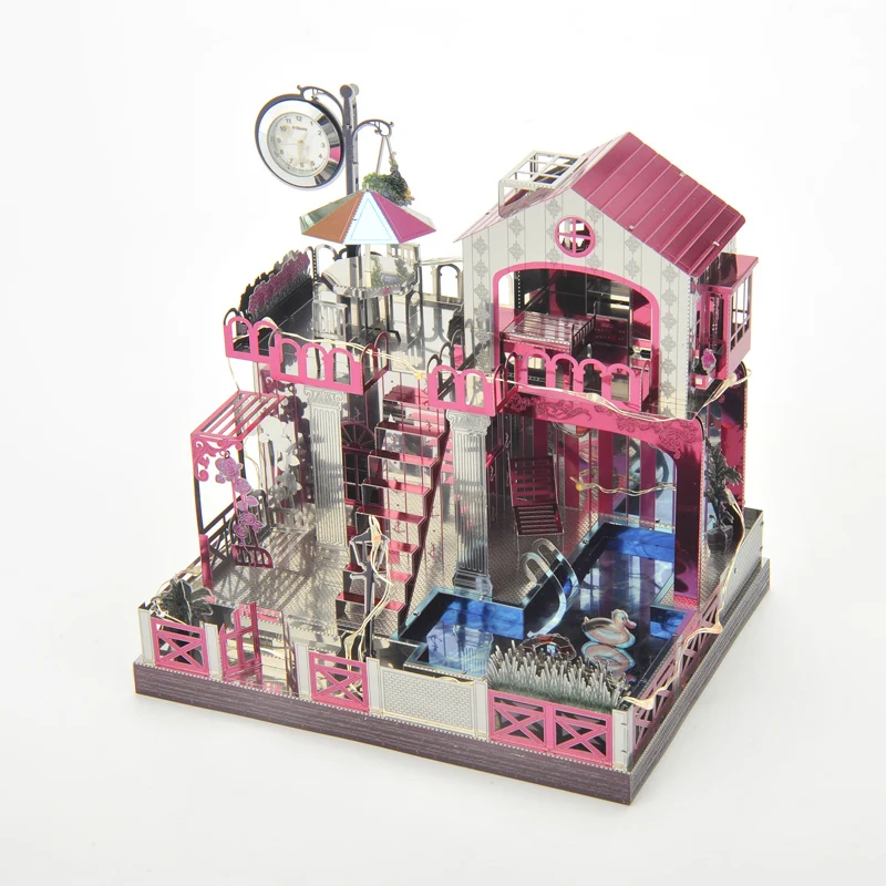 

Love Building Theme Music Box 3D DIY Metal Puzzle Classic Home Decor with Time Clock Assembly Toy Christmas Gift Birthday Gift
