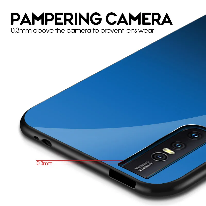 For VIVO V15 Pro Phone Case Gradient Tempered Glass Hard Case Soft TPU Silicone Frame Hard Glass Back Cover for VIVO V15