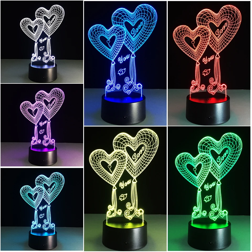 

Chaohui Sweet Heart I Love You 3D LED Lamp Romantic Decorative Colorful Novelty Light Girlfriend Mother's Valentine's Day Gifts