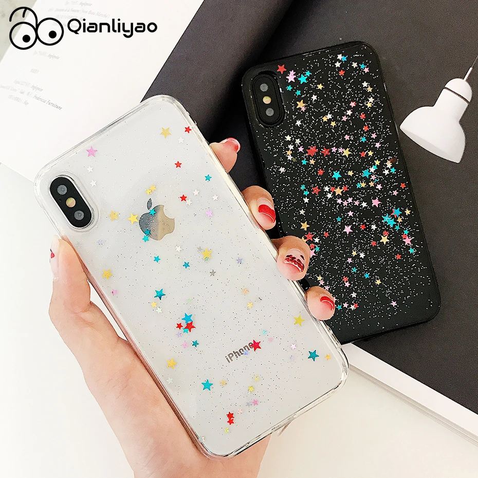 Чехол Qianliyao для iphone 12 11 Pro Max XS XR силиконовый прозрачный чехол с блестящими