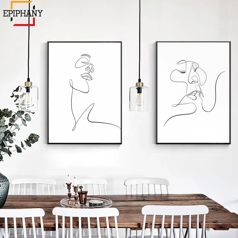 Современный абстрактный настенный холст для рисования лица, женская фигура, контур, эскиз лица, пара минималистичных плакатов для гостиной