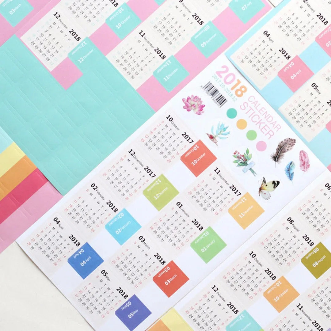 JX-LCLYL 2 Sheets 15 Tab New 2018 Monthly Calendar Index Tabs Stickers Label Marker Notes