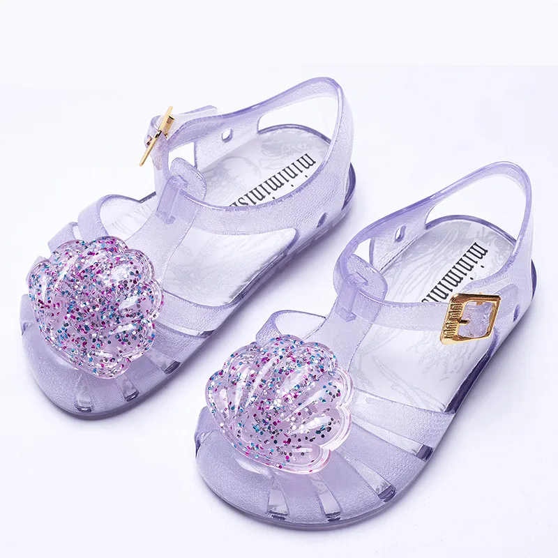 

Mini Melissa 2019 New Arrival Flash Shell Girls Jelly Sandals Children Shoes Baby Sandals Non-slip Melissa Princess Beach Sanda
