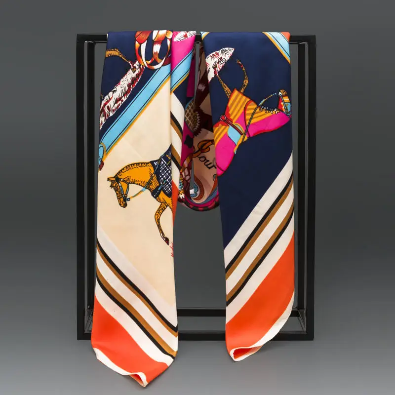 

100% Twill Silk Scarf Women Striped Print Square Scarves 100*100 cm Brand Quality Female Bandana Gift Super Large Shawls Foulard