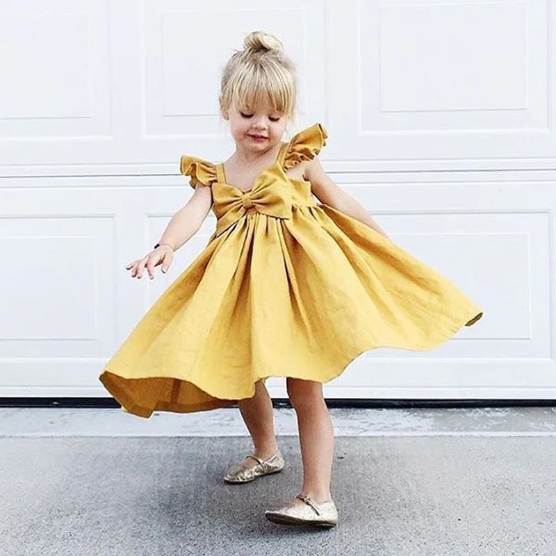 

Girl Party Dress Weddding Princess Dresses Infant Toddler Baby Girl Clothes Bow Sleeveless Girls Dress 0-3T Children Clothing