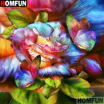 

HOMFUN Paint With Diamond Embroidery "Flower butterfly" Diamond Painting Full Square Round Picture Of Rhinestone Decor A17659