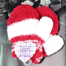 Новинка; детские вязаные варежки из кораллового флиса; Зимние теплые плюшевые перчатки для детей; мягкие Разноцветные полосатые перчатки для мальчиков и девочек