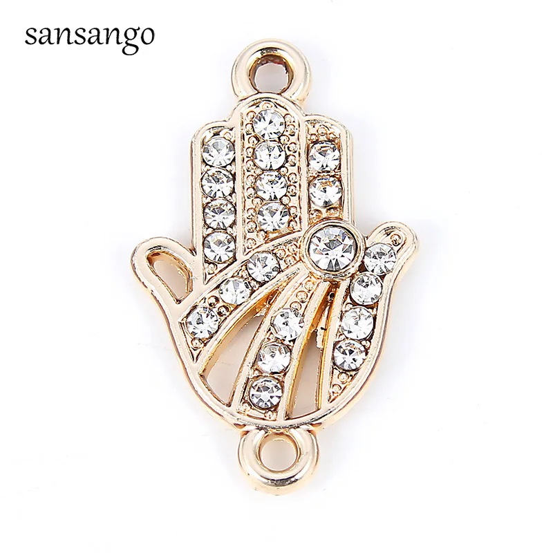 

10pcs Gold Color Crystal Fatima Hamsa Hand Jewelry Charms Connector Accessories For Women Men DIY Making Necklace Bracelet