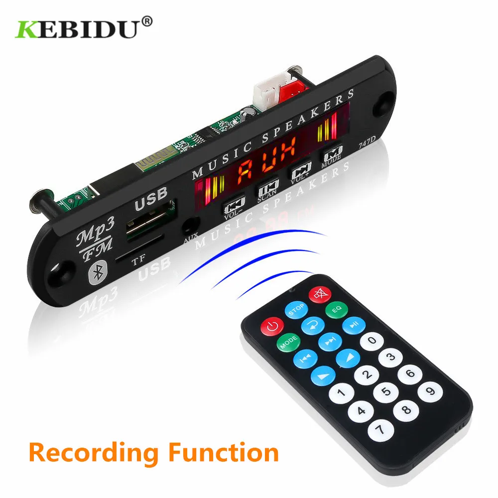 

KEBIDU Wireless Bluetooth MP3 Player MP3 WMA Decoder Board with Recording Function Car Accessory Support USB/SD/FM Audio Module