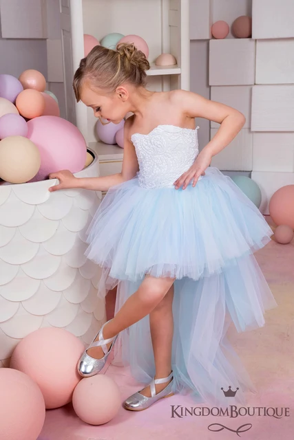 Cheap Custom Make Little Girls Dresses Sweetheart Neckline Lace High Front and Low Back Tulle Little Flower Girls Dresses