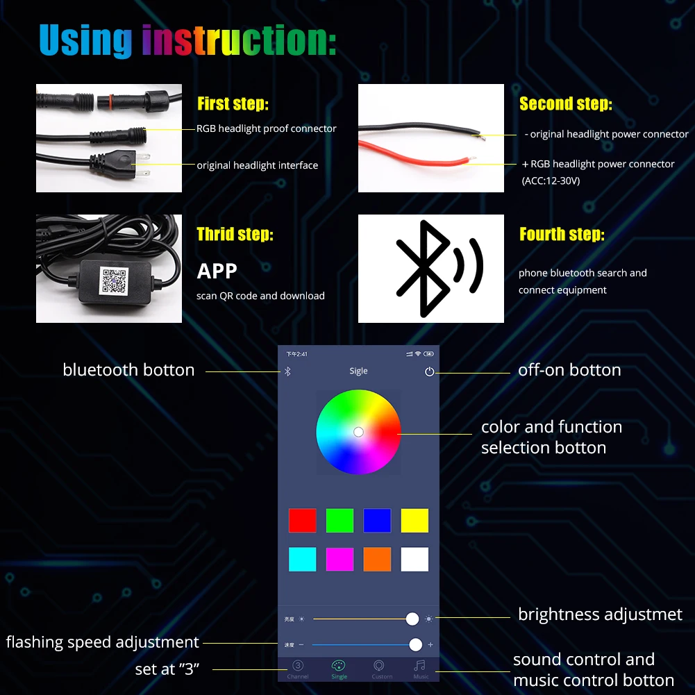 Монолитный блок rgb светодиодов фар H4 H7 светодиодный фар автомобиля лампы H1 H3 H11 H13 880 9005 9006 9012 светодиодный приложение Bluetooth Управление многоцветные 25W