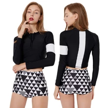 2119 женская рубашка с длинными рукавами на молнии для плавания Модный Купальник с цветочным принтом купальник для серфинга Топ походная рубашка Rashguard