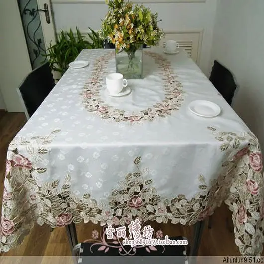 

Beautiful rustic fashion quality embroidery fabric embroidered dining table cloth tablecloth cutout cover towel gorgeous rose