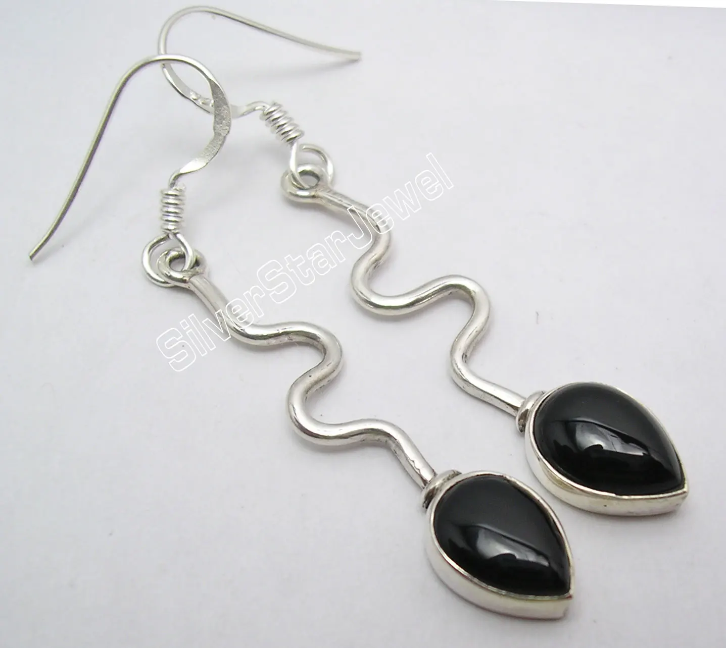 Silver BLACK ONYX Dangle Earrings 4.9CM-in Drop Earrings from Jewelry ...