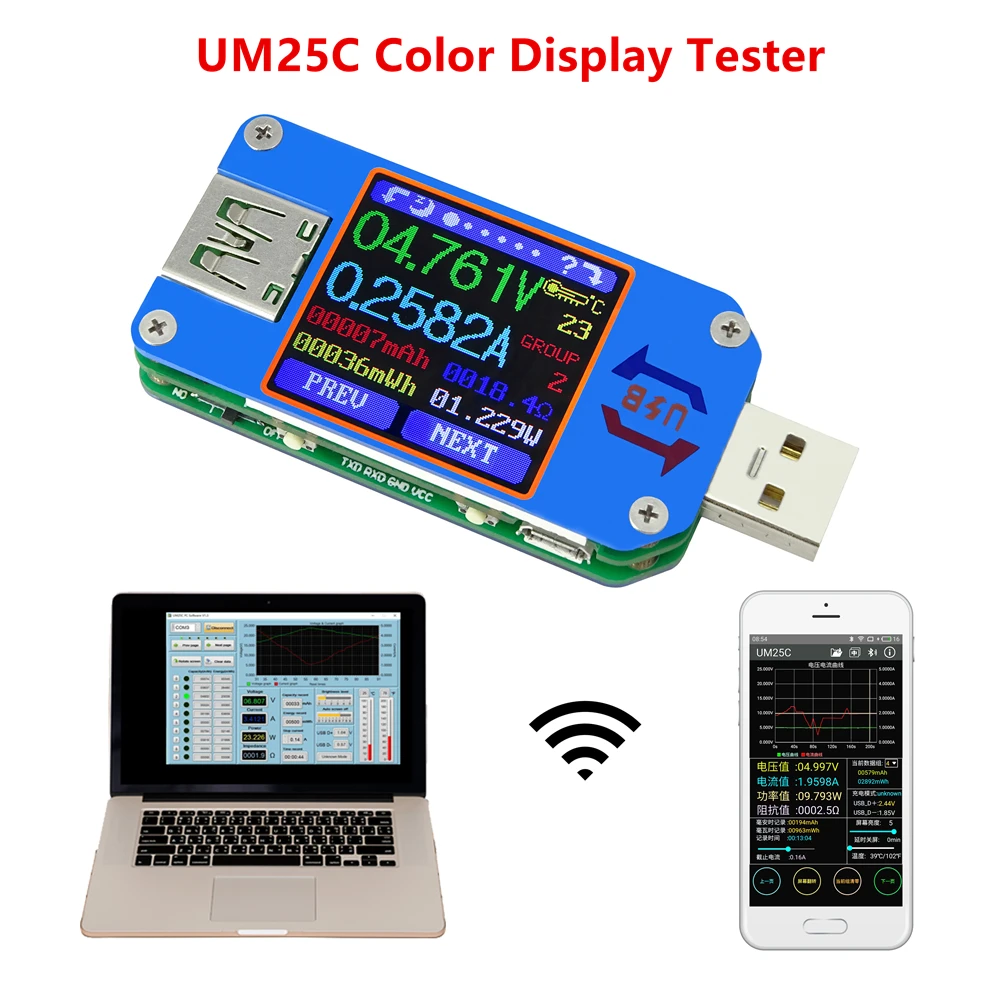 RD UM25 UM25C USB 2,0 tipo-C lcd voltimetro amperimetro metro del voltaje de corriente de carga de la bateria cable, comprobador