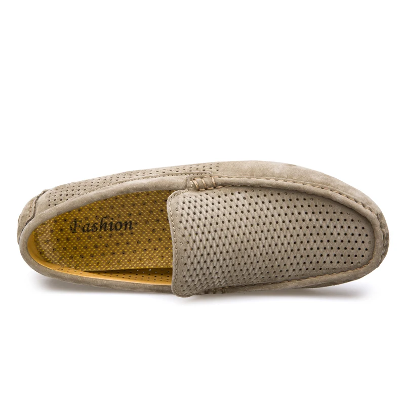 Men Loafers Summer Hole Out Breathable Genuine Leather Shoes Men Casual Driving Boat Shoes Slip-on Flats Moccasins 8033m