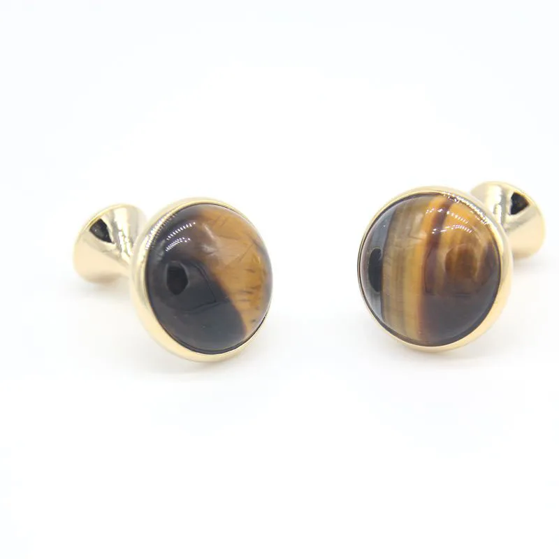 

Lepton Beautiful Natural Eye Of Tiger Stone & Gold Mesh Wraparound Cuff links Fashion Men's French shirt cuffs cufflinks for Man
