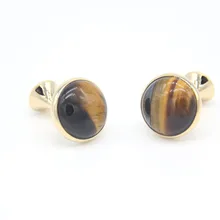 Lepton Beautiful Natural Eye Of Tiger Stone & Gold Mesh Wraparound Cuff links Fashion Men’s French shirt cuffs cufflinks for Man