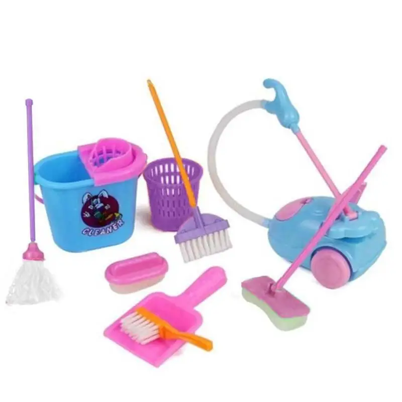 

9pcs/set Funny House Cleaning Tool Set Mini Broom Mop Simulation Cleaning Toys Children Pretend Play Toy Kit Dolls Accessories