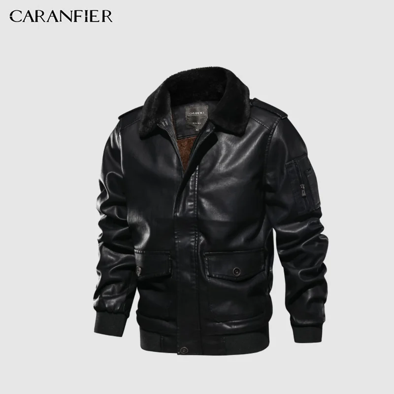 CARANFIER мужская куртка бомбер из искусственной кожи теплая Толстая бархатная